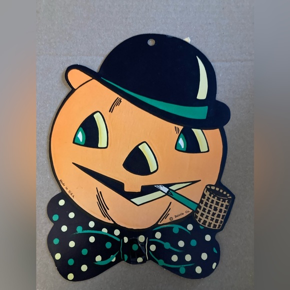 Vintage 1960s Beistle Co. Halloween Jack o’Lantern with Derby Hat - Picture 2 of 5